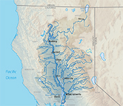 Map showing the Sacramento River and its watershed, which are part of the Central Valley.